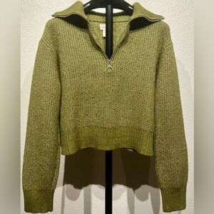 Jessica Simpson Olive Green Half-zip Cropped Pullover Sweater - Size M (Women’s)